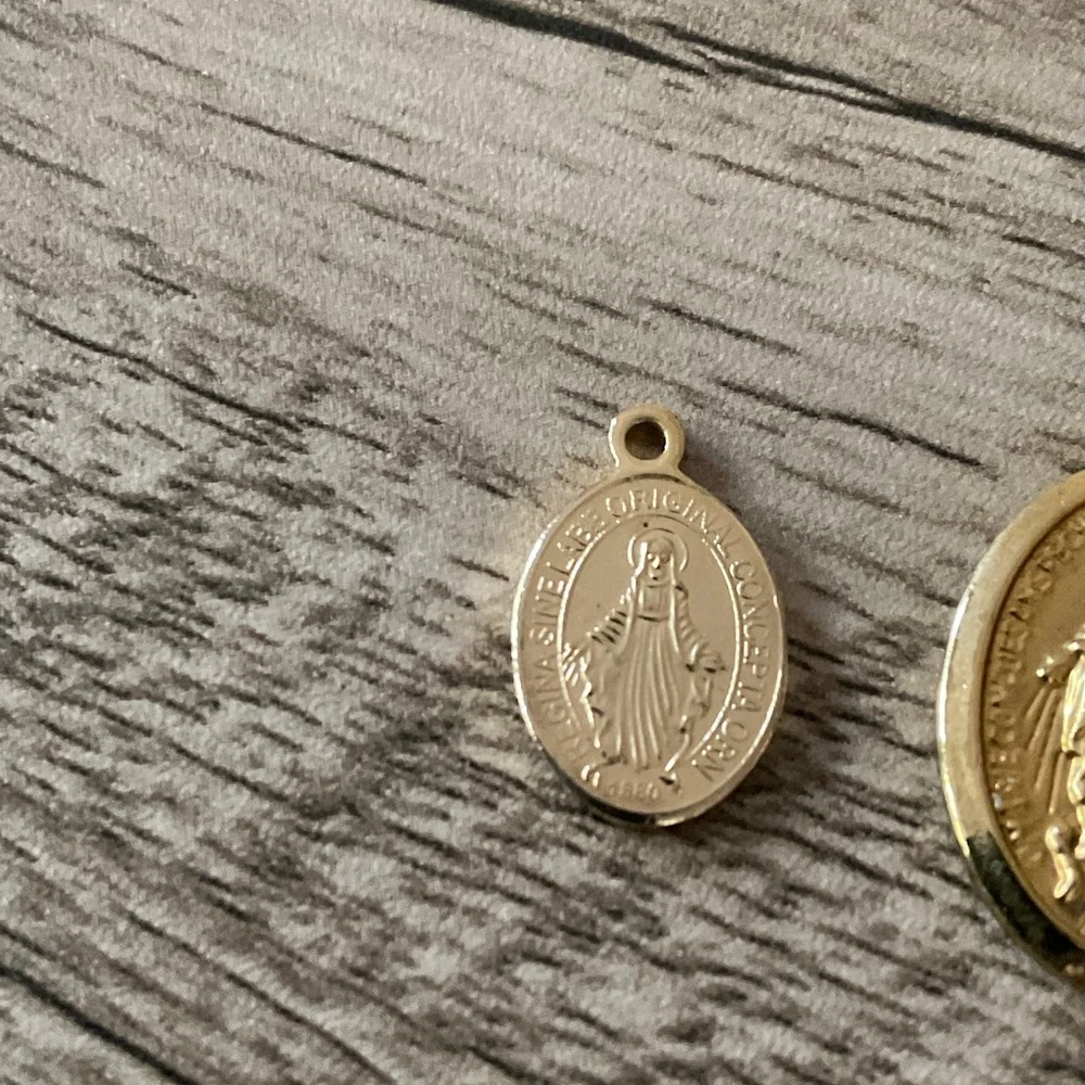 Gold Tone Miraculous Medal Pendant for Kids